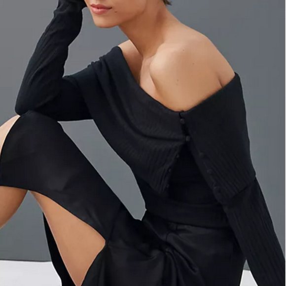 Anthropologie Tops - Anthropologie S L XL NWT Black Ribbed Knit Off The Shoulder Top Shirt Sweater